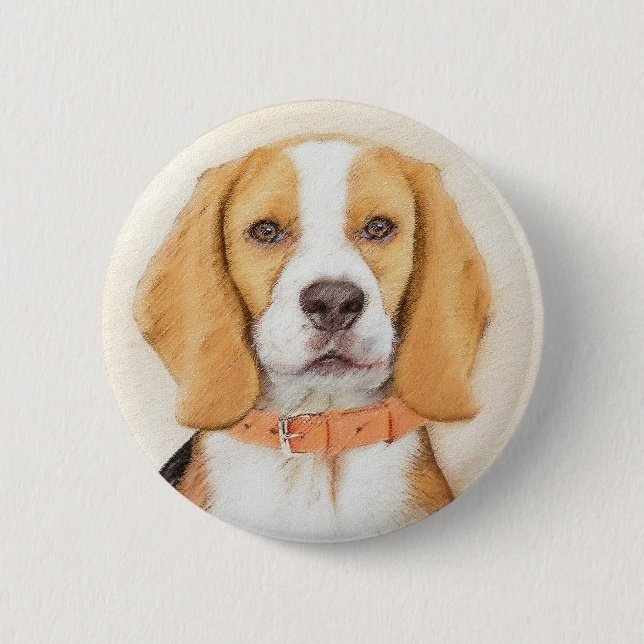 Beagle Hound Dog Malerei Original Tierart Button (Vorderseite)
