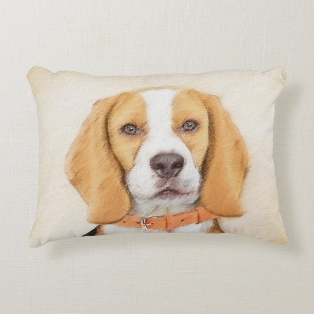 Beagle Hound Dog Malerei Original Tierart Dekokissen (Vorderseite)