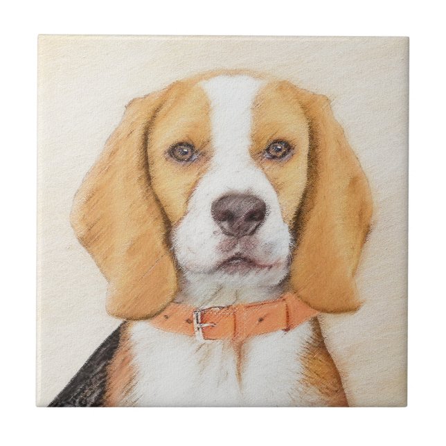 Beagle Hound Dog Malerei Original Tierart Fliese (Vorderseite)