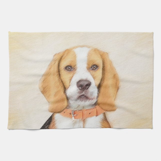 Beagle Hound Dog Malerei Original Tierart Geschirrtuch (Horizontal)