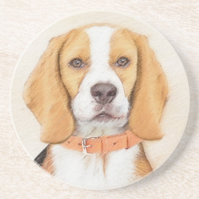 Beagle Hound Dog Malerei Original Tierart Getränkeuntersetzer (Vorne)