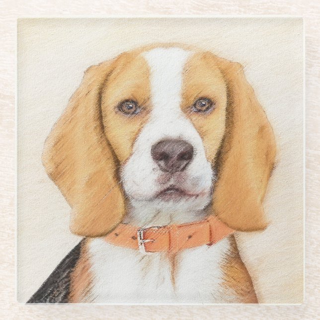 Beagle Hound Dog Malerei Original Tierart Glasuntersetzer (Vorderseite)