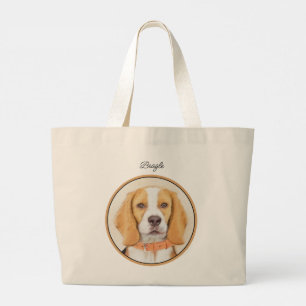 Beagle Hound Dog Malerei Original Tierart Jumbo Stoffbeutel