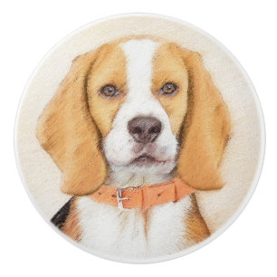Beagle Hound Dog Malerei Original Tierart Keramikknauf
