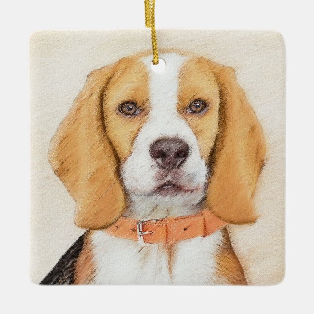 Beagle Hound Dog Malerei Original Tierart Keramikornament (Vorderseite)