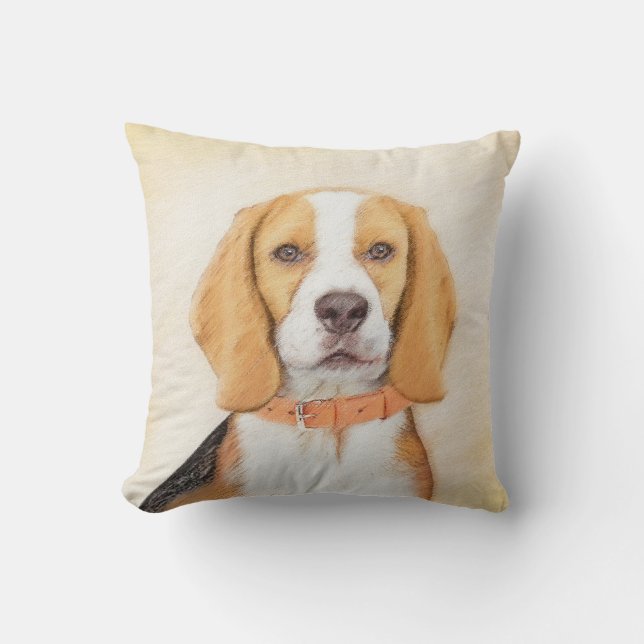 Beagle Hound Dog Malerei Original Tierart Kissen (Vorderseite)