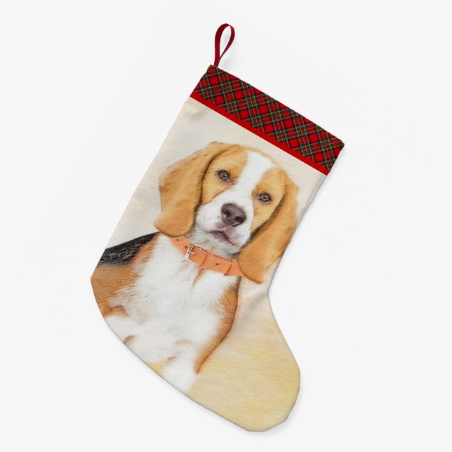 Beagle Hound Dog Malerei Original Tierart Kleiner Weihnachtsstrumpf (Vorderansicht (hängend))