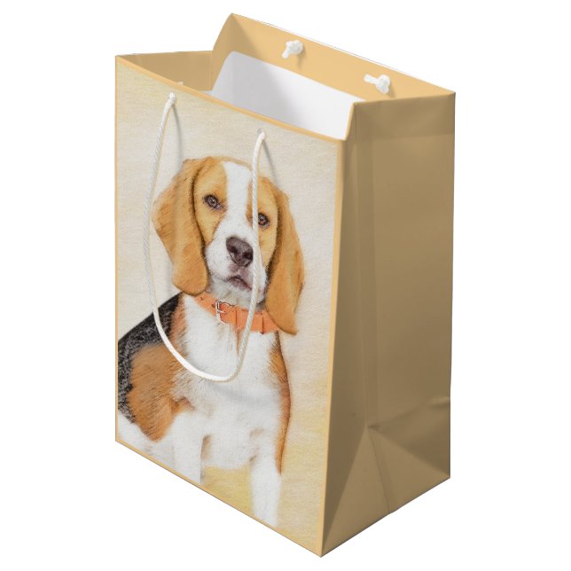 Beagle Hound Dog Malerei Original Tierart Mittlere Geschenktüte (Vorderseite Schrägansicht)