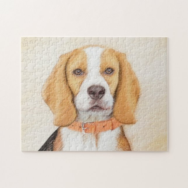 Beagle Hound Dog Malerei Original Tierart Puzzle (Horizontal)