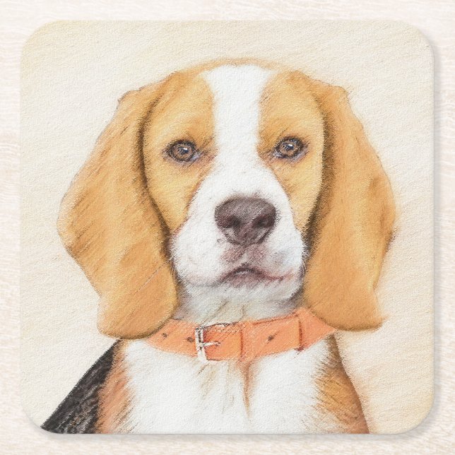 Beagle Hound Dog Malerei Original Tierart Rechteckiger Pappuntersetzer (Vorderseite)