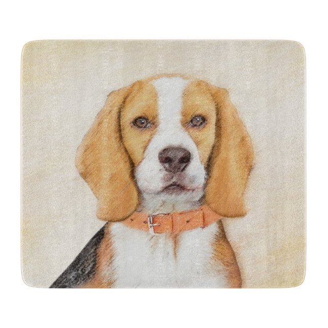 Beagle Hound Dog Malerei Original Tierart Schneidebrett (Vorderseite)
