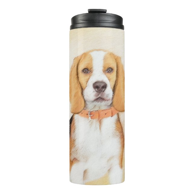 Beagle Hound Dog Malerei Original Tierart Thermosbecher (Vorderseite)