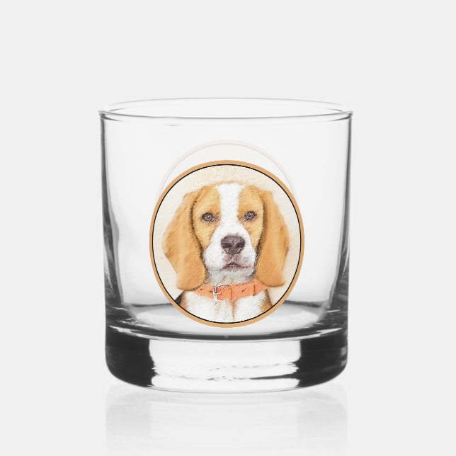 Beagle Hound Dog Malerei Original Tierart Whiskyglas (Vorderseite)