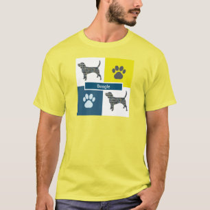 Beagle Hound Dog & Paw Y&B Grid Square T-Shirt