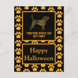 Beagle Hound Hund Silhouette Halloween Orange Postkarte
