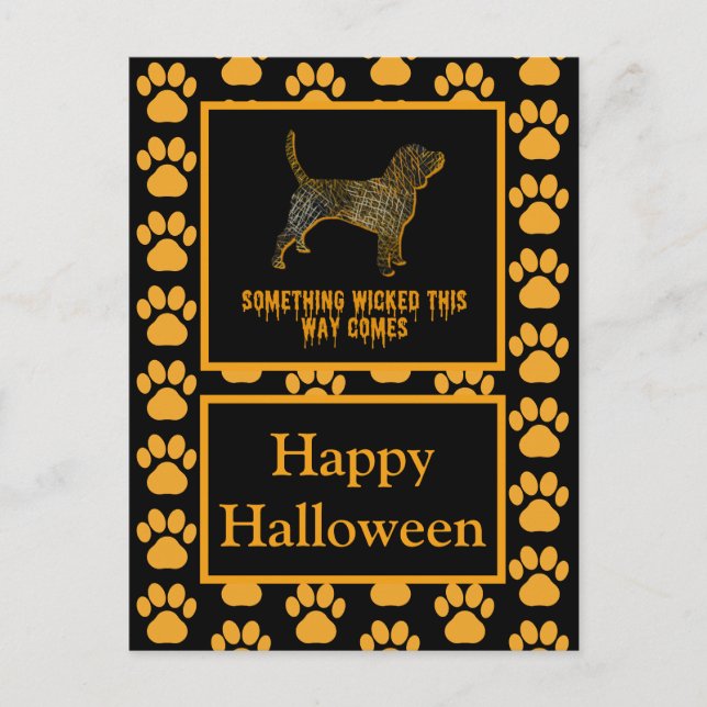 Beagle Hound Hund Silhouette Halloween Orange Postkarte (Vorderseite)