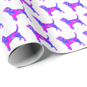 Beagle Hound Hund Silhouette Rosa/Blau Weißes Gesc Geschenkpapier