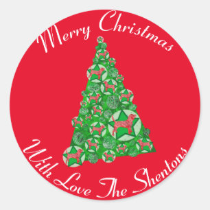 Beagle Hound Hund Silhouette Weihnachtsbaum Rot Runder Aufkleber
