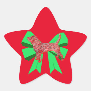 Beagle Hound Red Dog & Green Bow Weihnachten Stern-Aufkleber