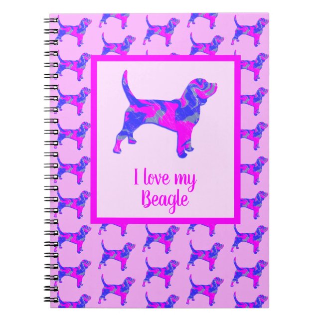 Beagle Hounds Hund Lover Pink & Blue Silhouette Notizblock (Vorderseite)