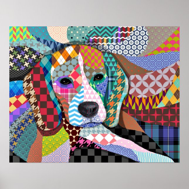 Beagle Hund 161 Multicolor-Muster Poster (Vorne)