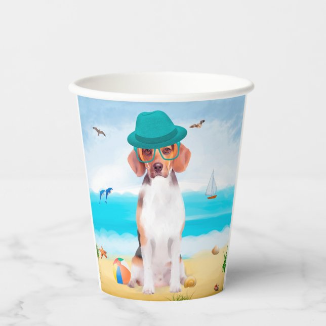 Beagle-Hund am Strand Pappbecher (Vorderseite)