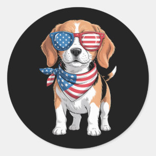 Beagle Hund Amerikanische Flagge Bandana Patriotis Runder Aufkleber
