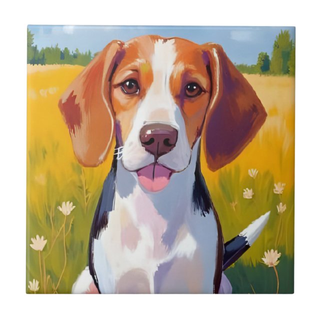Beagle-Hund Aquarell Haustiermalerei Fliese (Vorderseite)