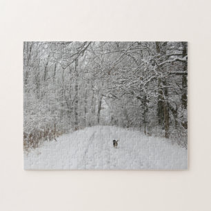 Beagle Hund auf einem Schneeweg Design Jigsaw Puzz Puzzle