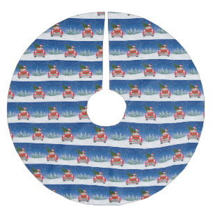 Beagle Hund Auto im Schnee Polyester Weihnachtsbaumdecke