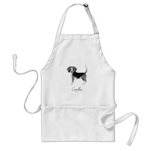 Beagle-Hund-Design in Schwarz-Weiß mit Namen Schürze