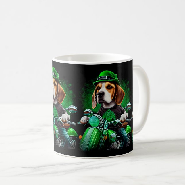 Beagle Hund Fahrrad St. Patrick's Day Kaffeetasse (VorderseiteRechts)