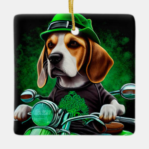 Beagle Hund Fahrrad St. Patrick's Day Keramikornament