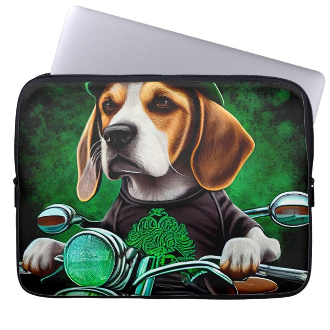 Beagle Hund Fahrrad St. Patrick's Day Laptopschutzhülle (Vorderseite)