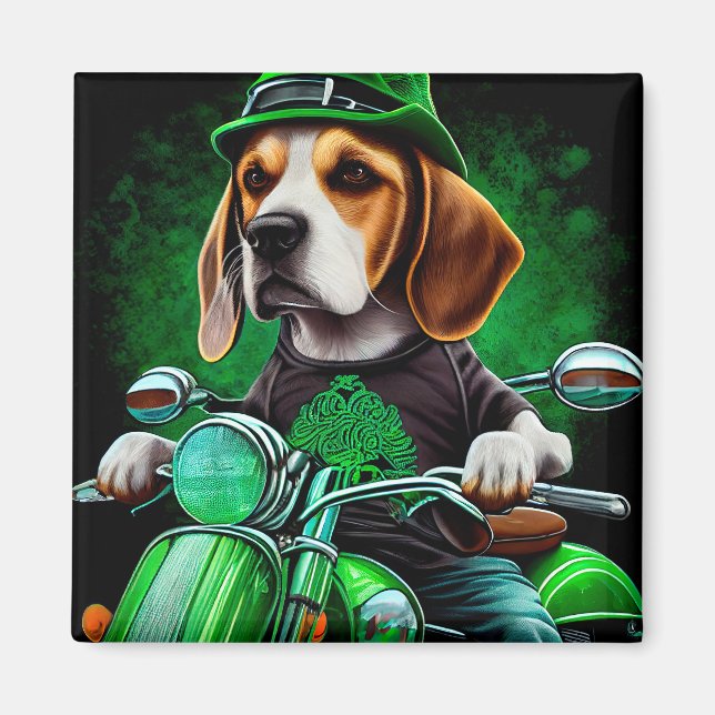 Beagle Hund Fahrrad St. Patrick's Day Magnet (Vorne)
