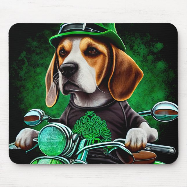 Beagle Hund Fahrrad St. Patrick's Day Mousepad (Vorne)