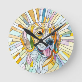 Beagle-Hund - farbenfrohe Mosaikkunst Runde Wanduhr