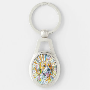Beagle-Hund - farbenfrohe Mosaikkunst Schlüsselanhänger