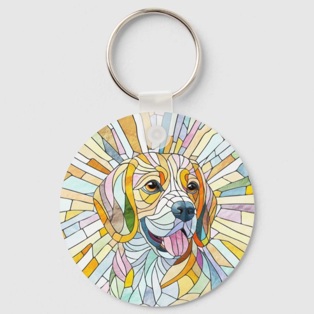 Beagle-Hund - farbenfrohe Mosaikkunst Schlüsselanhänger (Vorderseite)