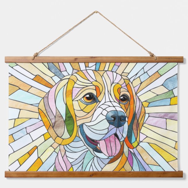 Beagle-Hund - farbenfrohe Mosaikkunst Wandteppich Mit Holzrahmen (Vorne)