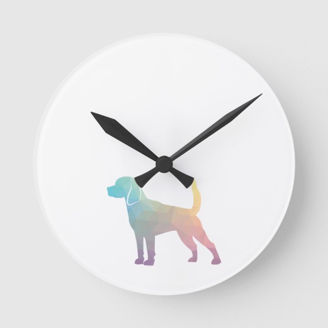 Beagle Hund Geo Silhouette Pastell Runde Wanduhr (Vorderseite)
