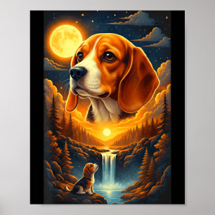 Beagle Hund heult zum Mond Poster