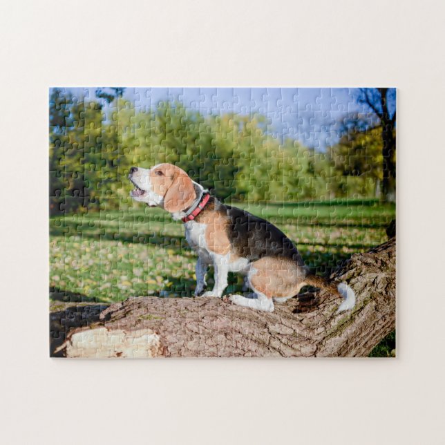 Beagle Hund-Hund-Howling auf einem Log-Puzzle Puzzle (Horizontal)