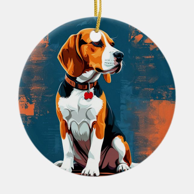 Beagle Hund im Abstrakten Hintergrund Keramik Ornament (Vorne)