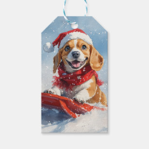 Beagle-Hund im Schlitten Lass es schneien Weihnach Geschenkanhänger