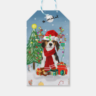 Beagle Hund im Schnee mit Weihnachtsgeschenken Geschenkanhänger