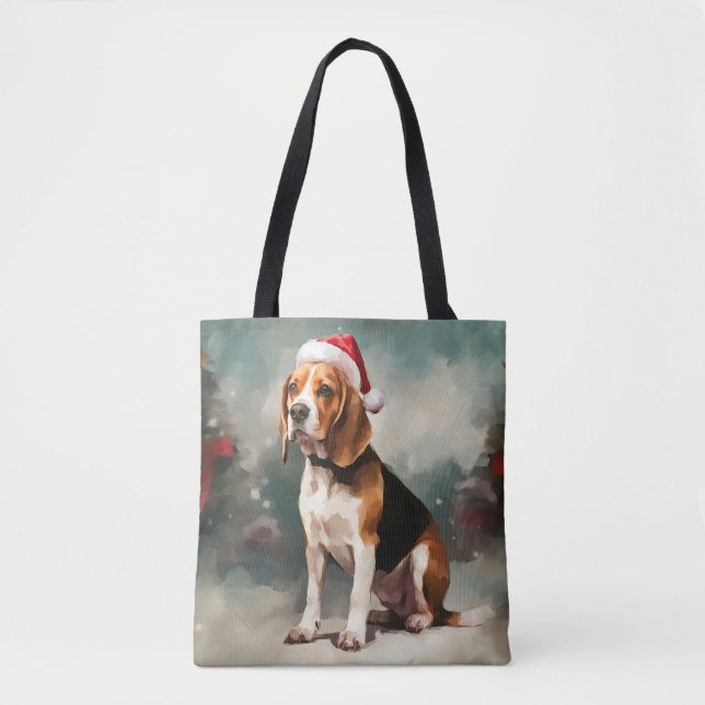 Beagle Hund im Schnee Weihnachten (Vorderseite)