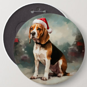Beagle Hund im Schnee Weihnachten Button