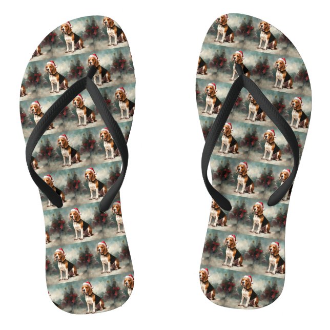 Beagle Hund im Schnee Weihnachten Flip Flops (Fußbett)
