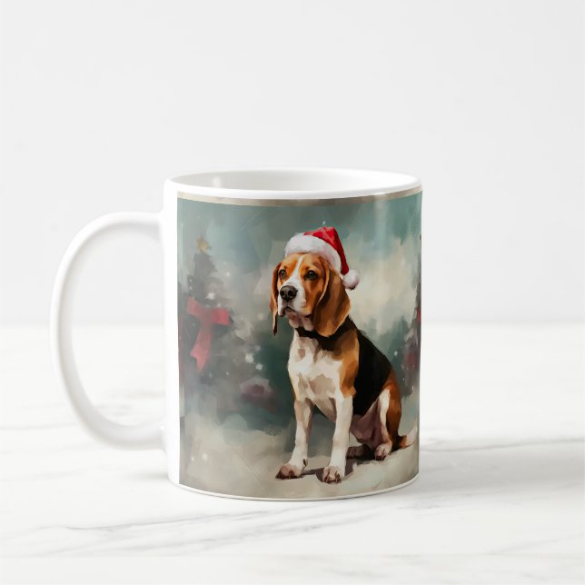 Beagle Hund im Schnee Weihnachten Kaffeetasse (Links)